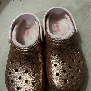 CROCS Glittery Bronze Clogs with Plush Lining